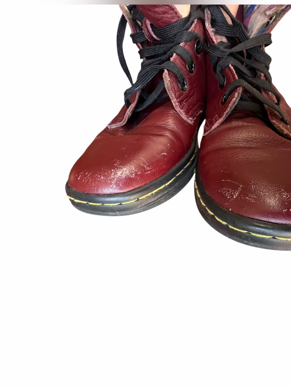 Dr. Martens Burgundy Leather Floral Lined Lace-Up Boots Vintage Style Size US 7L - Picture 4 of 9